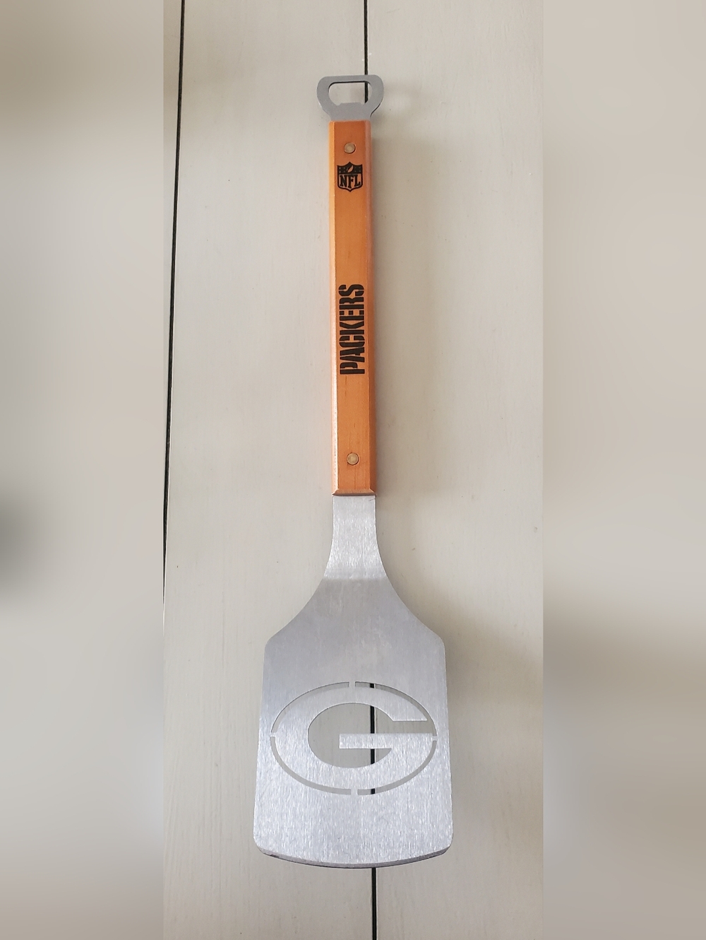 The Sportula - Stainless Steel Grill Spatula & Bottle Opener - Green Bay Packers